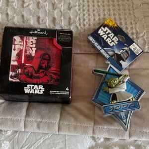 Hallmark Star Wars Red Coasters and Yoda Ornament